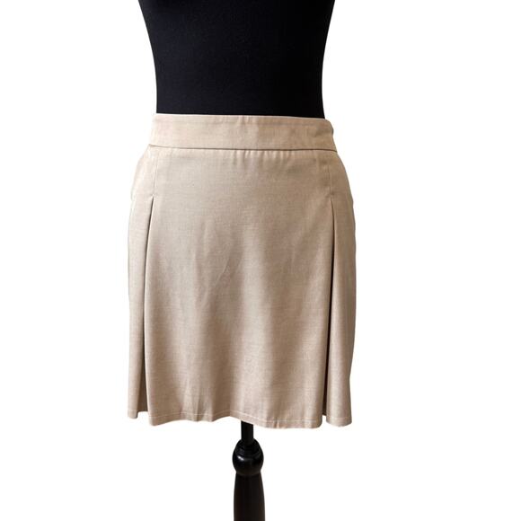 New TOPSHOP NORDSTROM Women's Tan Wool Blend Preppy Pleated Mini Skirt Size 10 - Picture 2 of 7